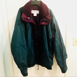 columbia forest green and plum purple windbreaker